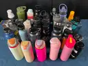 Rubbermaid Action Packer Tote With Lot of Water Bottles