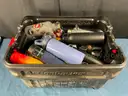 Rubbermaid Action Packer Tote With Lot of Water Bottles