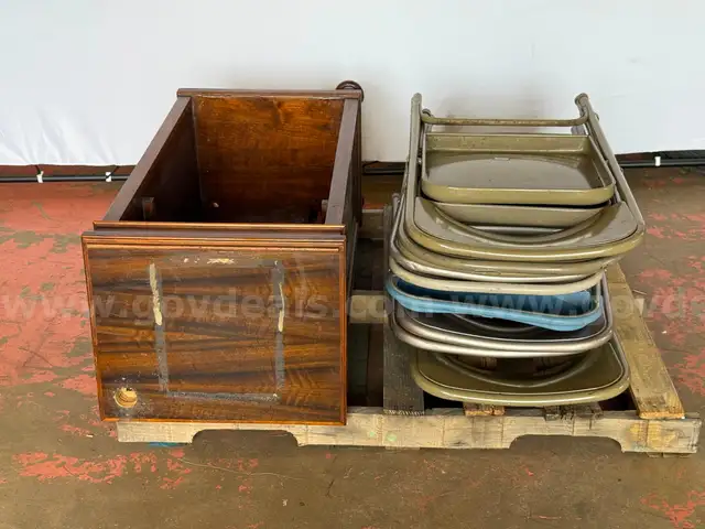 9 - Metal/Plastic Folding Chairs and Wooden Podium