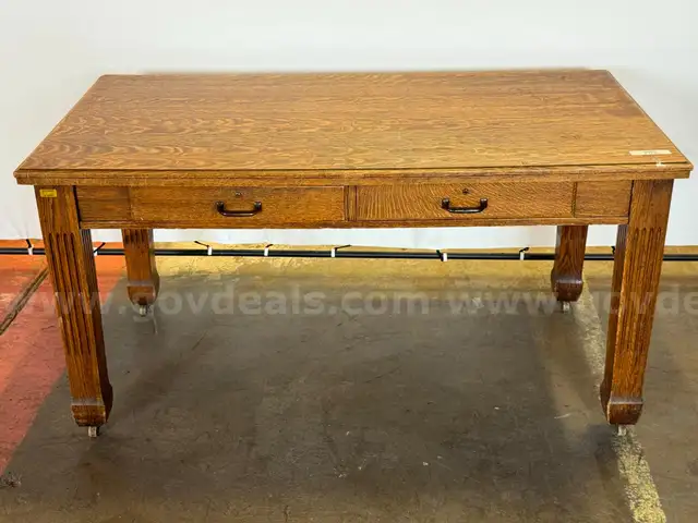 Unknown Brand Wooden Table on Wheels, (L) 32.5&#x22; x (W) 60&#x22; x (H) 30&#x22; with Light Wear