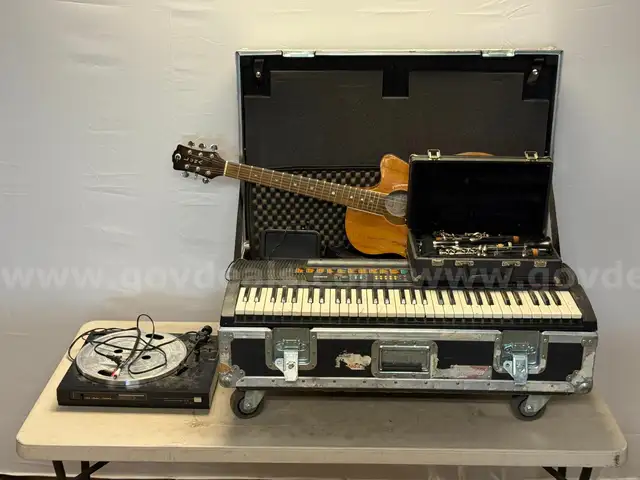 3 - Musical Instruments with Turntable, Case, and Accessories