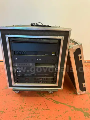 Wilson Case Sound System Box with Misc. Audio Equipment, Raritan Screen/Keyboard, Cords and Accessories (Unable To Test)