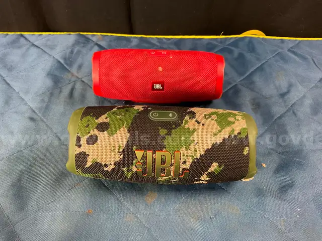 2 - JBL Bluetooth Wireless Portable Speakers, Models: Charge5 and Charge3 (Both Power On)
