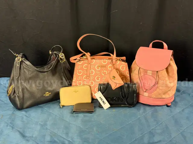 6 - Fashion Bags, Clutches, Purses and Wallet Labeled as Coach, Michael Kors, DKNY, and Guess