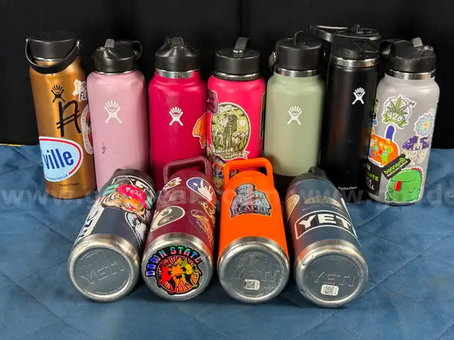 11 - Water Bottles: 7 - Hydro Flask and 4 - Yeti