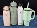 12 - Water Bottles, Tumblers, and Thermos: 4 - Stanley, 4 - Yeti, and 4 - Hydro Flask