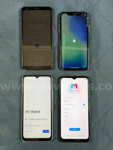 4 - Cellphones (User Locked): 1 - Apple, 1 - LG, 1 - ZTE, and 1 - T-Mobile (All Power On)