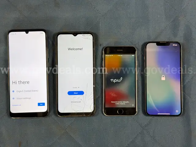 4 - Cellphones (User Locked): 2 - Apple, 1 - Samsung, and 1 - BLU (All Power On)