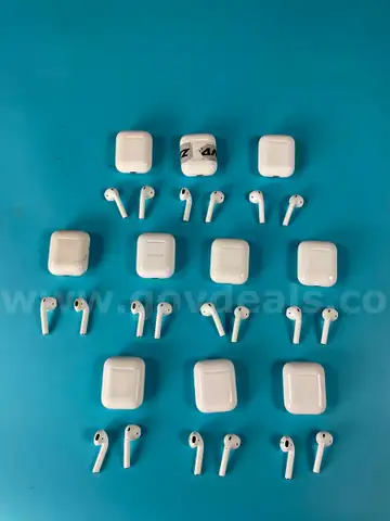 10 - Apple AirPods 1 with Lightning Charging Cases Model A1602, All Power On
