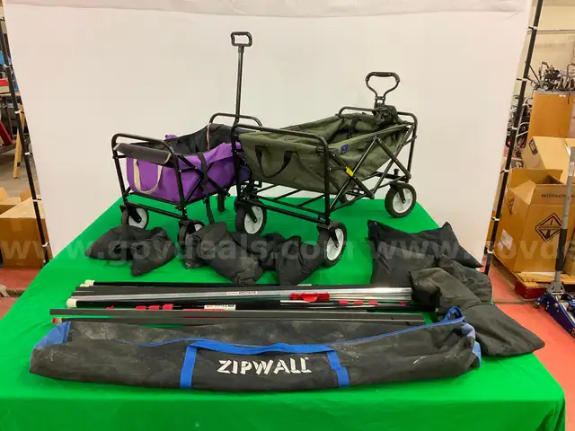 2 - Rolling Carts with Photography Sandbags and Zipwall System