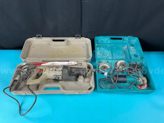 2 - Corded Power Tools in Case with Accessories, Includes Makita and Porter Cable, Both Power On