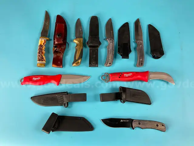 7 - Fixed Blade Knives with Sheaths, Includes Milwaukee, Schrade and Ozark Trail