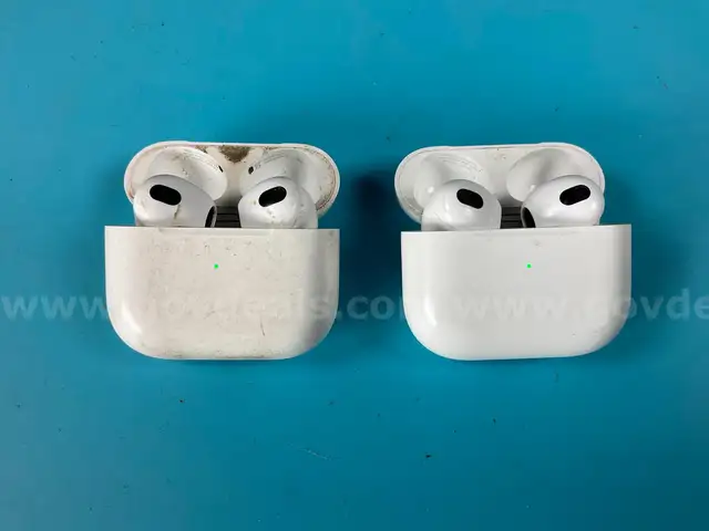 2 - Apple AirPods 3 with Lightning Charging Cases Model A2897, All Power On (1 - with Wear and Tear)