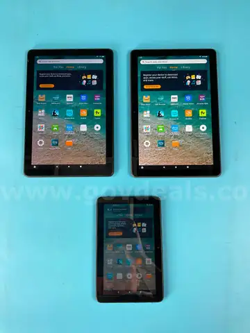 3 - Amazon (Unlocked) Fire Tablets, All Power On