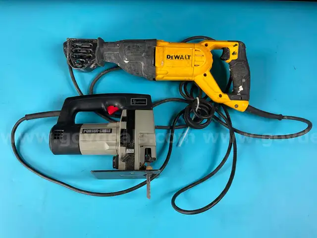2 - Corded Saws, Both Power On: 1 - Porter Cable Jig Saw Model 7549 and 1 - DeWalt Reciprocating Saw Model DWE305