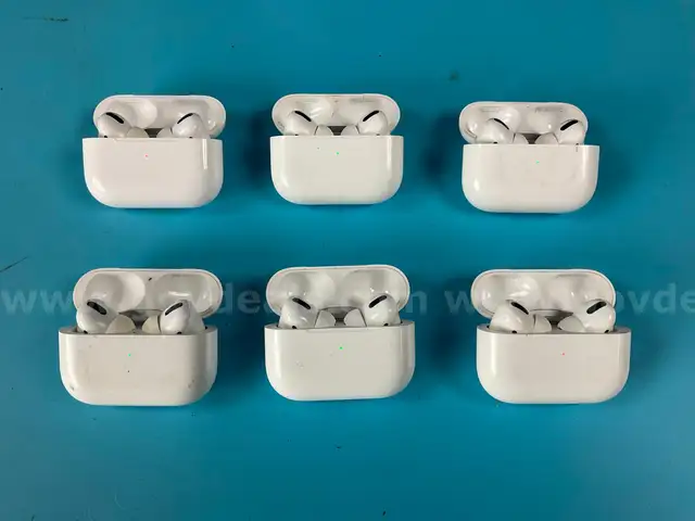 6 - Apple AirPods Pro 1 with MagSafe Charging Cases (Lightning) Model A2190, All Power On