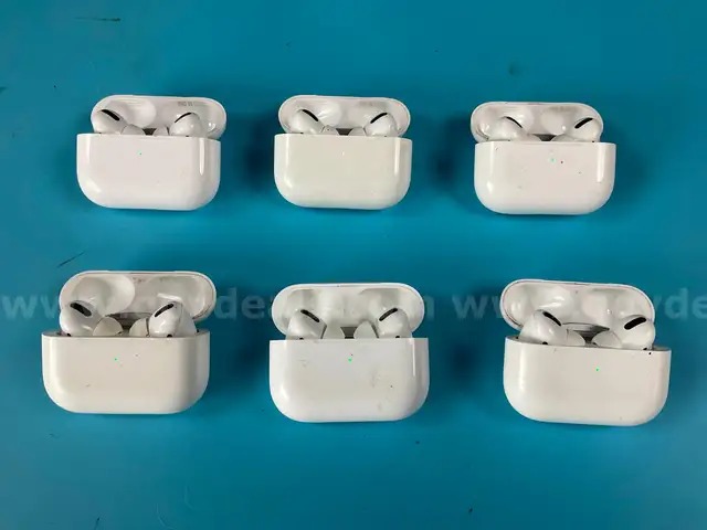 6 - Apple AirPods Pro 1 with MagSafe Charging Cases (Lightning) Model A2190, All Power On