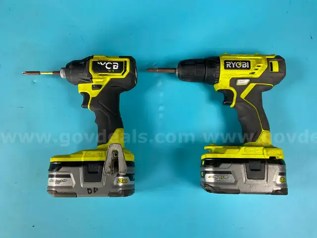 2 - Ryobi Cordless Power Tools with Batteries, Both Power On