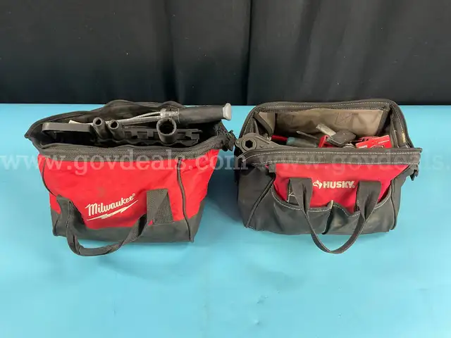 2 - Tool Bags, Milwaukee & Husky With Misc Hand Tools