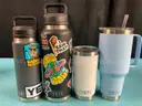 Lot of Water Bottles: Labeled as 4 - YETI, 3 - Stanley & 3 - Hydro Flask