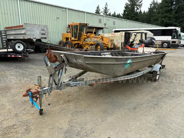 1984 Calkins Boat Trailer w/ 1985 16ft Polar Kraft Jon Boat &#x26; 2013 Evinrude 90hp Motor (ID# 41113) (GVL) (25-1563)+ 4772