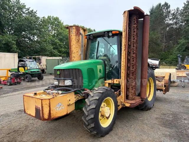 2002 John Deere 6420 MFWD Tractor w/ Tiger Triple Gang Flail Mower, 20ft Cut Width (ID# 41854) (GVL) (25-0381) 405
