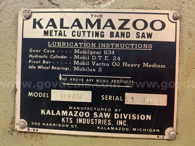 Kalamazoo H9AW Metal Cutting Band Saw&#xA0;(ID #43577) (J3-3LR) (25-3526-4) 693