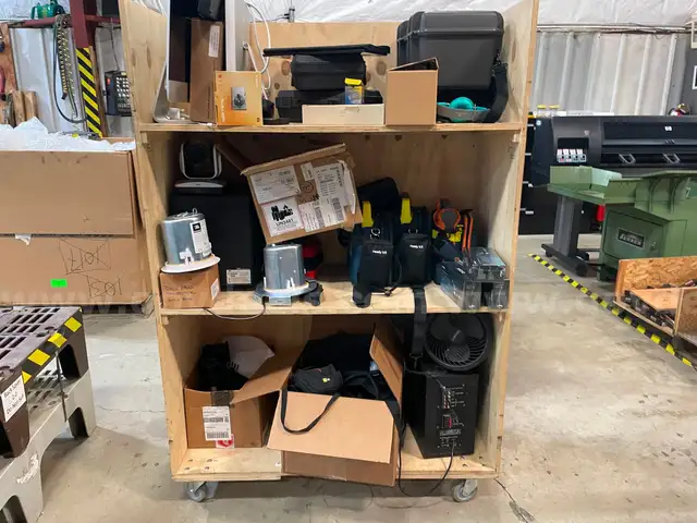 Assorted Cart of Misc. Items | Speakers | AV EQ (ID# 43837) (I06-1R) (No UPC)