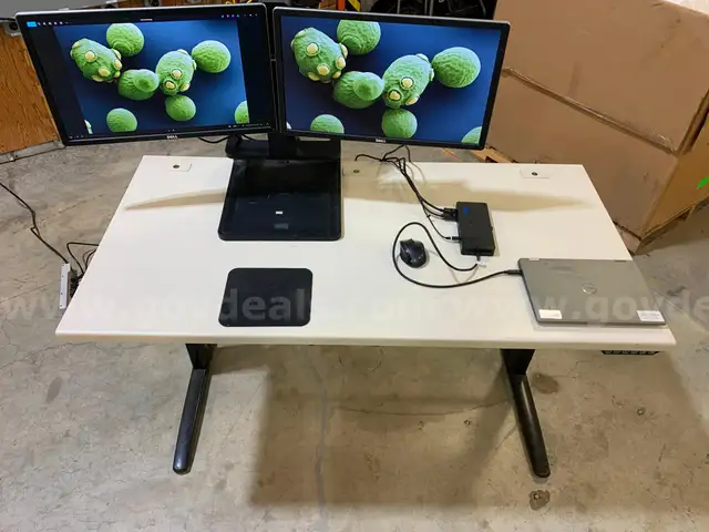 Adjustable Height Desk & Monitors (ID #44111) (J11-2R) (No UPC)