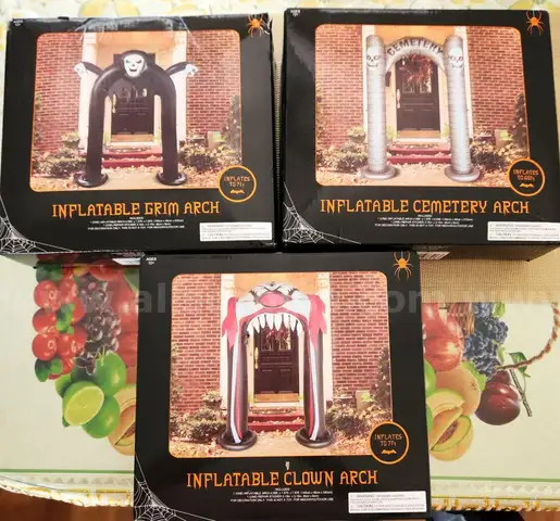 Lot of 60 7&#x27; Inflatable Arch (Cemetery, Grim, &#x26; Clown) Halloween Most of them are the cemetery inflatable. NEW IN BOX