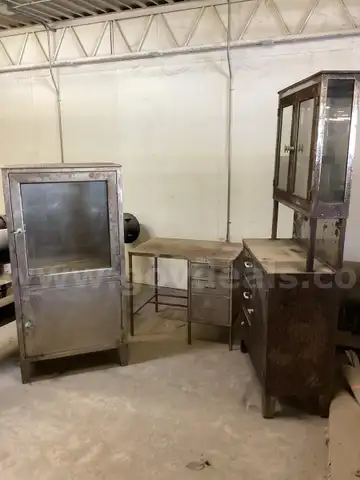Steel/Glass Cabinets and Desk/Table with drawers