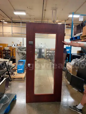 Lot of 2 Cherry Wooden Office Doors with Large Glass Panels