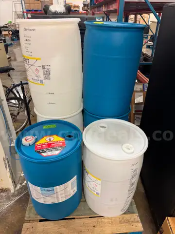 Lot of Six 30 Gallon Plastic Barrels