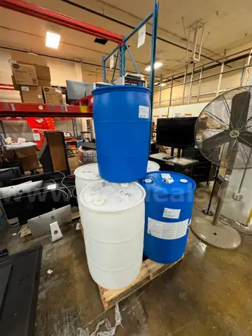 Lot of Five 55 Gallon Plastic Barrels