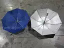 Lot of 2ea black and blue collapsing umbrellas