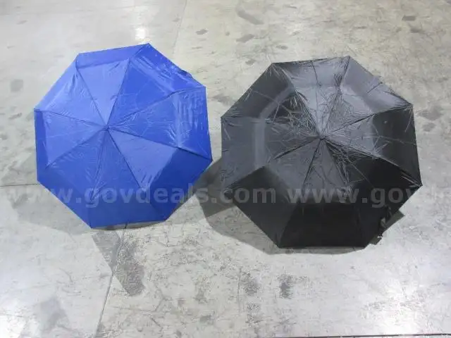 Lot of 2ea black and blue collapsing umbrellas