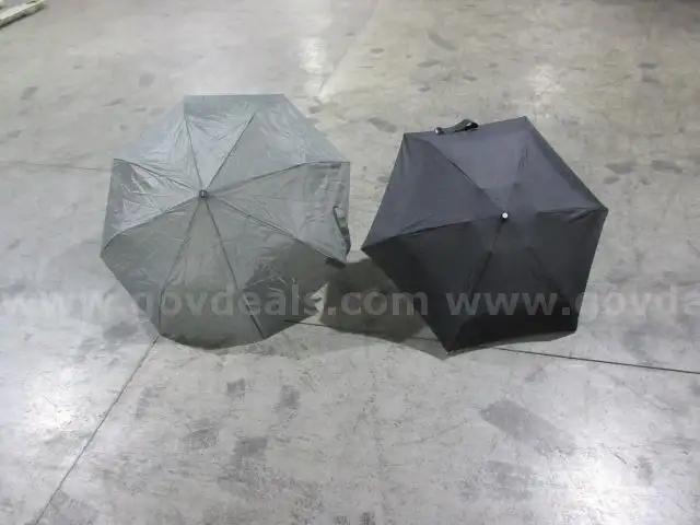 Lot of 2ea black and grey collapsing umbrellas
