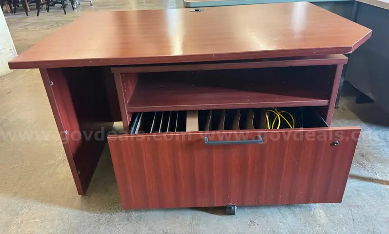 Brown Desk with Rolling Compartment