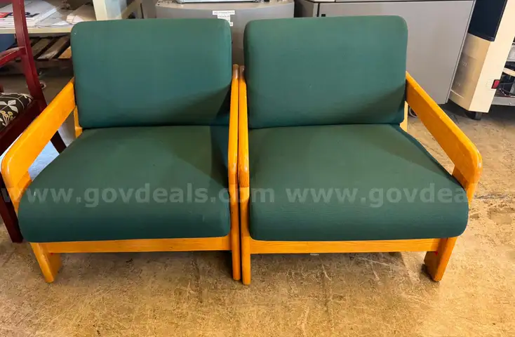 A Lot of 2 Green Cushioned Chairs