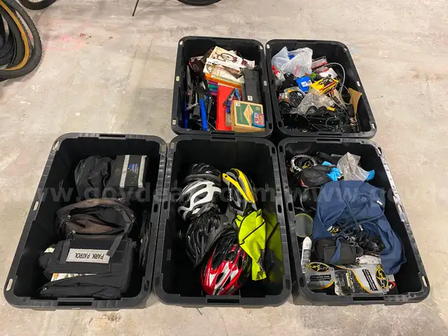 (5) Totes of Miscellaneous Bicycle Items