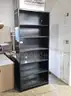 Tall black metal bookshelf &#x26; rolling file cart