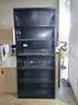 Tall black metal bookshelf &#x26; rolling file cart