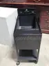 Tall black metal bookshelf &#x26; rolling file cart