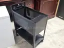 Tall black metal bookshelf &#x26; rolling file cart