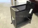 Tall black metal bookshelf &#x26; rolling file cart