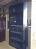 Tall black metal bookshelf &#x26; rolling file cart