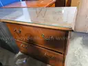Wooden 2 drawer lateral cabinet w/glass top