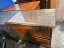 Wooden 2 drawer lateral cabinet w/glass top