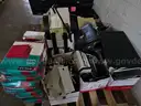 (8) Pallets Office items - misc incl. 12+ typewriters, 3 safes, binders, scanners &#x26; more