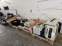 (8) Pallets Office items - misc incl. 12+ typewriters, 3 safes, binders, scanners &#x26; more